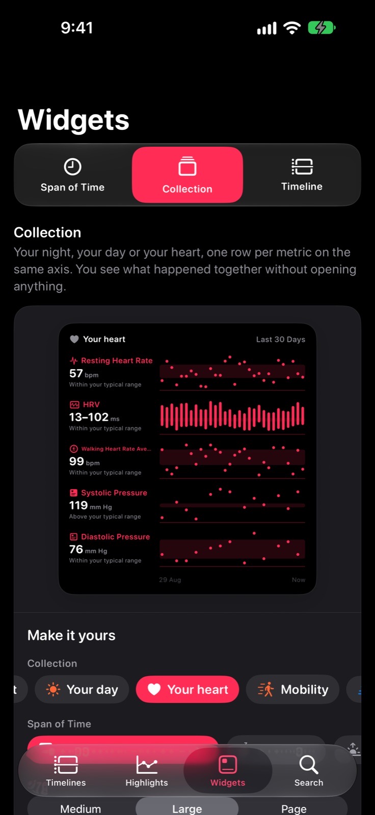 Collection — Up to six metrics that belong together.