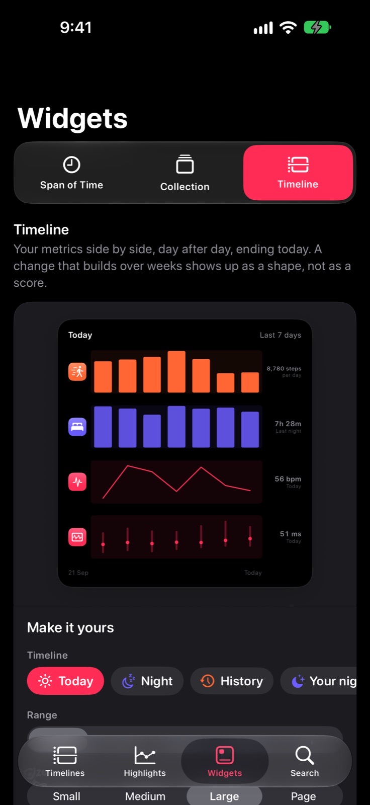 Timeline — Your lanes side by side, ending now.